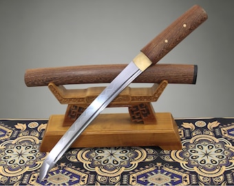 Tanto Sword Hand Forged Mini Katana Full Tang Damascus Steel Clay Tempered