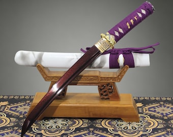 Tanto Katana Short Sword Hand Forged Damascus Steel Red Blade Mini japanese Samurai