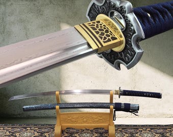Blue Handmade Katana Sword Full Tang Damascus Steel Japanese Samurai 40.5 IN