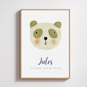 poster nascita personalizzato Panda nome proprio