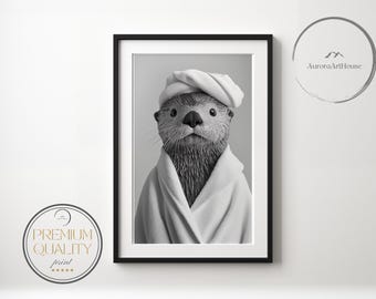 Otter in Bathrobe Art Print – Funny Bathroom Wall Decor (Digital Download)