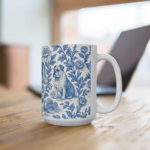 Blue Floral Bulldog Ceramic Mug | Cute Dog Lover Gift, Pet Owner Present, Tea or Coffee Cup, Home Decor, Mother's Day