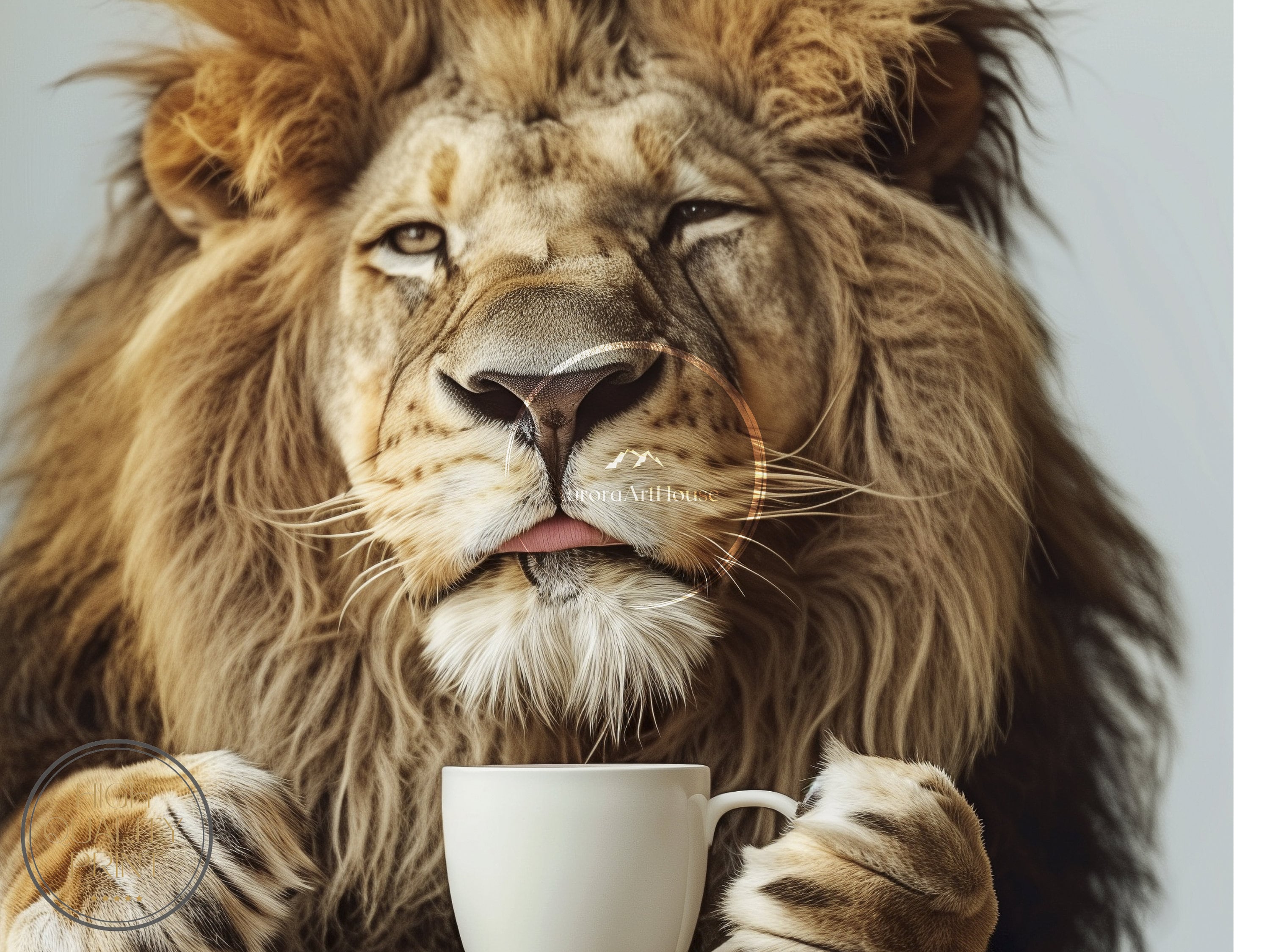 Funny Lion Coffee Print – Kitchen Animal Wall Art (digital