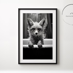 Happy Red Fox in a bathtub - Bathroom Wall art poster - Bathroom art - Funny