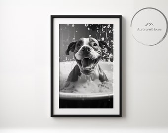 Boxer in a bathtub - Bathroom Wall art poster - Bathroom art - Funny Digital Download