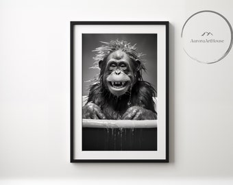 Happy Orangutan in a bathtub - Bathroom Wall art poster - Bathroom art - Funny