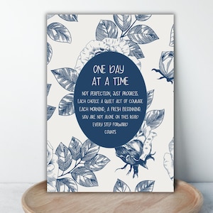 One Day At A Time soberheidskaart - trzeźwy cadeau voor feest, bloemen vintage look, herstelverslavingscadeau, nuchterheidscadeau