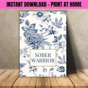 Cartão de Sobriedade para Imprimir Cartão de Recuperação do Guerreiro Sóbrio – Presente de Marco de 12 Passos – Floral Toile Download Instantâneo, Citação de Recuperação