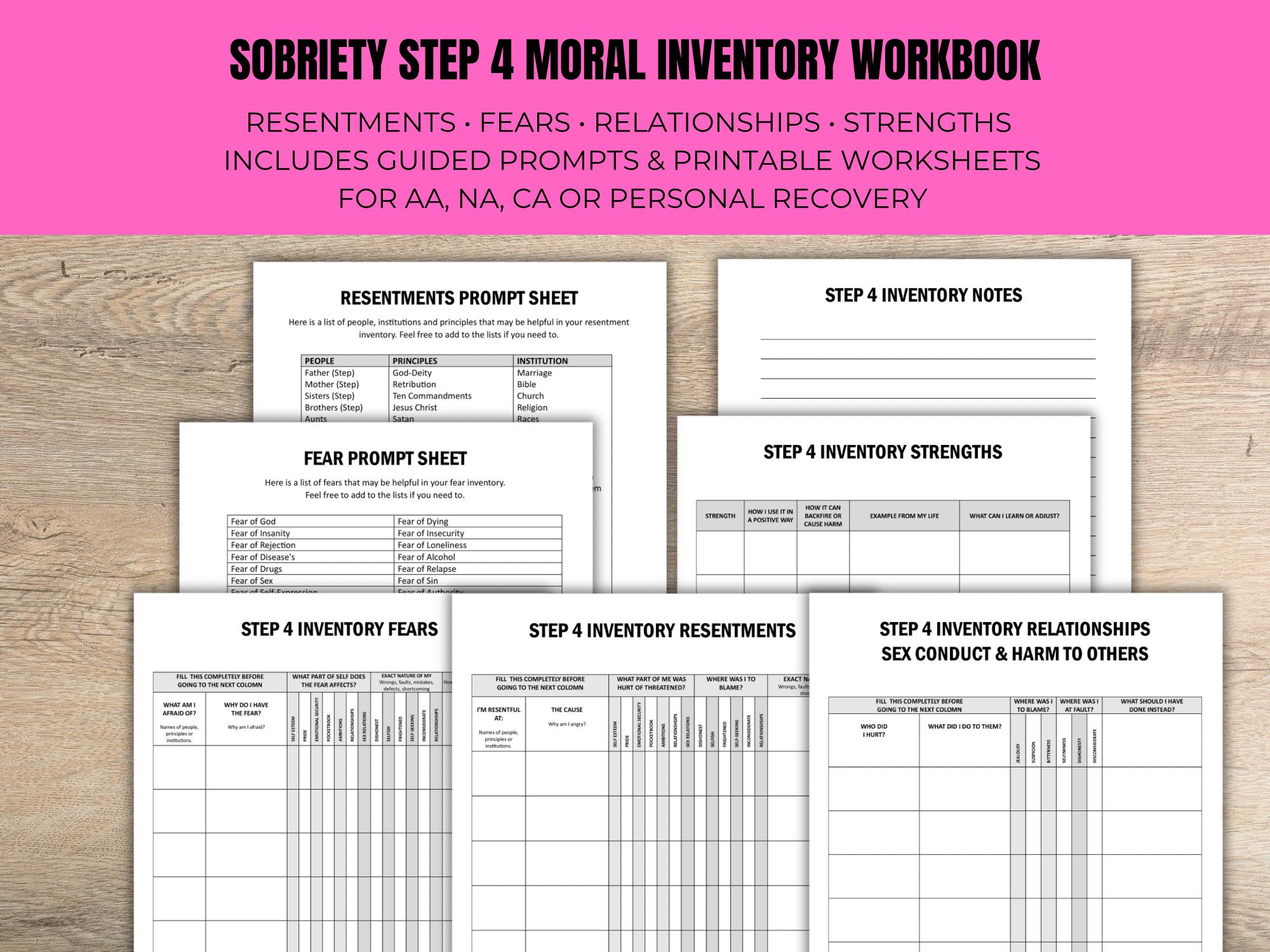 Sobriety Step 4 Inventory Worksheets – Addiction Recovery (printable ...