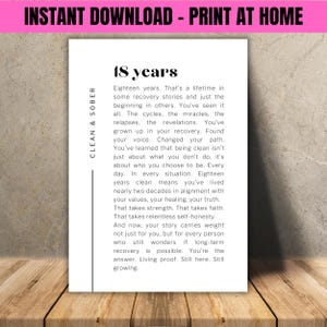 18 jaar Nuchter Mijlpaal Cadeaukaart, Digitale Download Herstel Printable, Bemoedigingskaart voor 18 Jaar Sober met Inspirerende Tekst