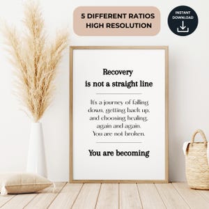 Herstel is geen rechttoe rechtaan poster | Geestelijke gezondheidsmuurkunst | herstelcadeau | Directe download