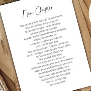 Nieuw hoofdstuk afdrukbare kunst, nieuw begin kunst, instant download inspirerende quote voor een nieuw leven overgang, aanmoedigingscadeau