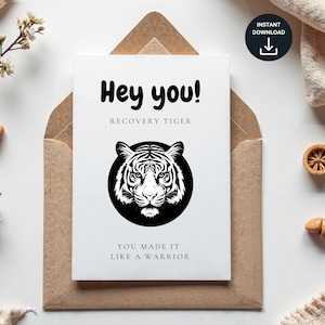Carte de récupération Tiger Warrior, carte minimaliste, célébration d'étapes importantes, cadeau de sobriété pour lui, cadeau de sobriété pour elle, cadeau de récupération