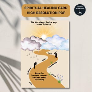 Carte de citation de guérison spirituelle imprimable - La lumière du soleil après l'obscurité Art inspirant et encouragement pour la guérison intérieure et la motivation