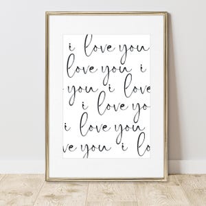 I Love You Typography Print – Calligraphy Wall Art, Printable Bedroom or Nursery Decor