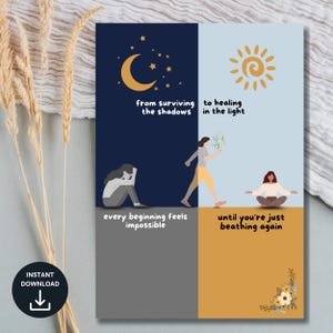 Cartão de Cura Inspirador – Da Sombra à Luz do Sol – Arte para Saúde Mental – Presente de Recuperação – Incentivo à Sobriedade – Citação Só por Hoje