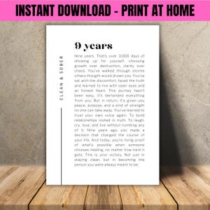 9 Jaar Nuchter Cadeaukaart, Digitale Download Herstel Printable, Bemoedigingskaart voor 9 Jaar Sober met Inspirerende Tekst