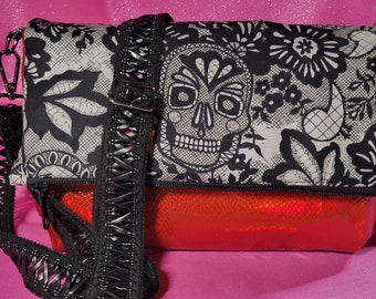 Red snake skin and Skulls Fiona Fold over Purse