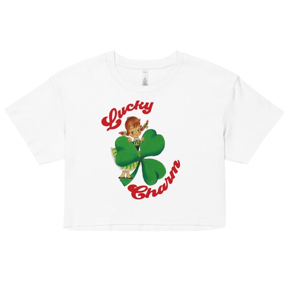 Vintage Irish Girl Saint Patrick's Day Shirt Women's Crop Top St. Patty's Day Party Clothing Cute Lucky St. Pat's Day Tee Lucky Charm Tee
