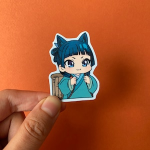 Reação do gato Maomao na farmácia | Vinil holográfico à prova d'água com efeito arco-íris para garrafas de água, celulares e laptops