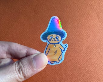 Wizard Cat Sticker: Waterproof Holographic Vinyl Decal