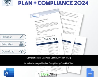UK Business Continuity Plan Template, Compliance Checklist (Digital Template Download)