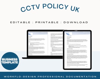 Comprehensive UK CCTV Policy Template | GDPR & Data Protection Act 2018 Compliant | Customisable for Businesses