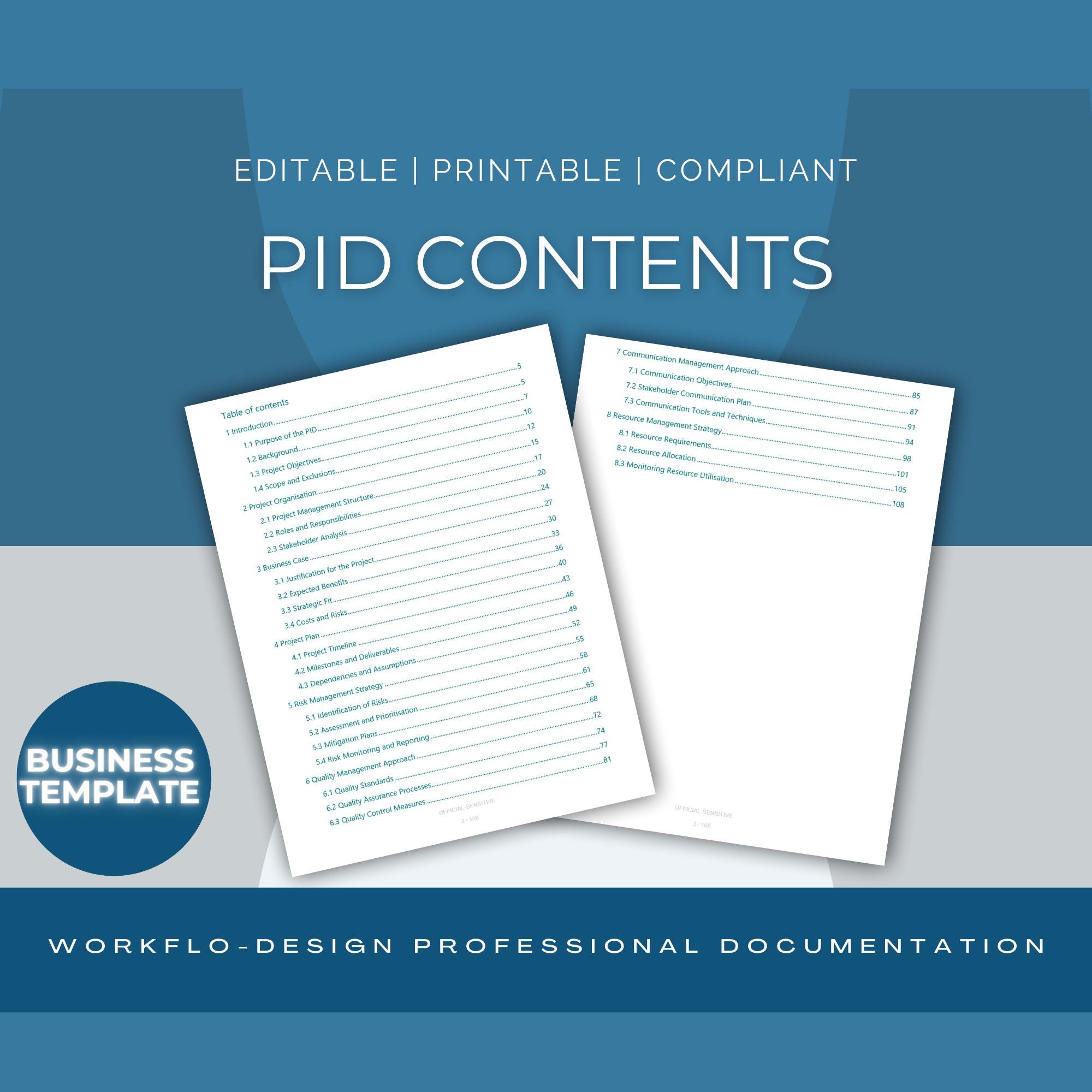 Pid Template.pdf PRINCE2 Project Initiation Document Template – PID With Examples - Etsy