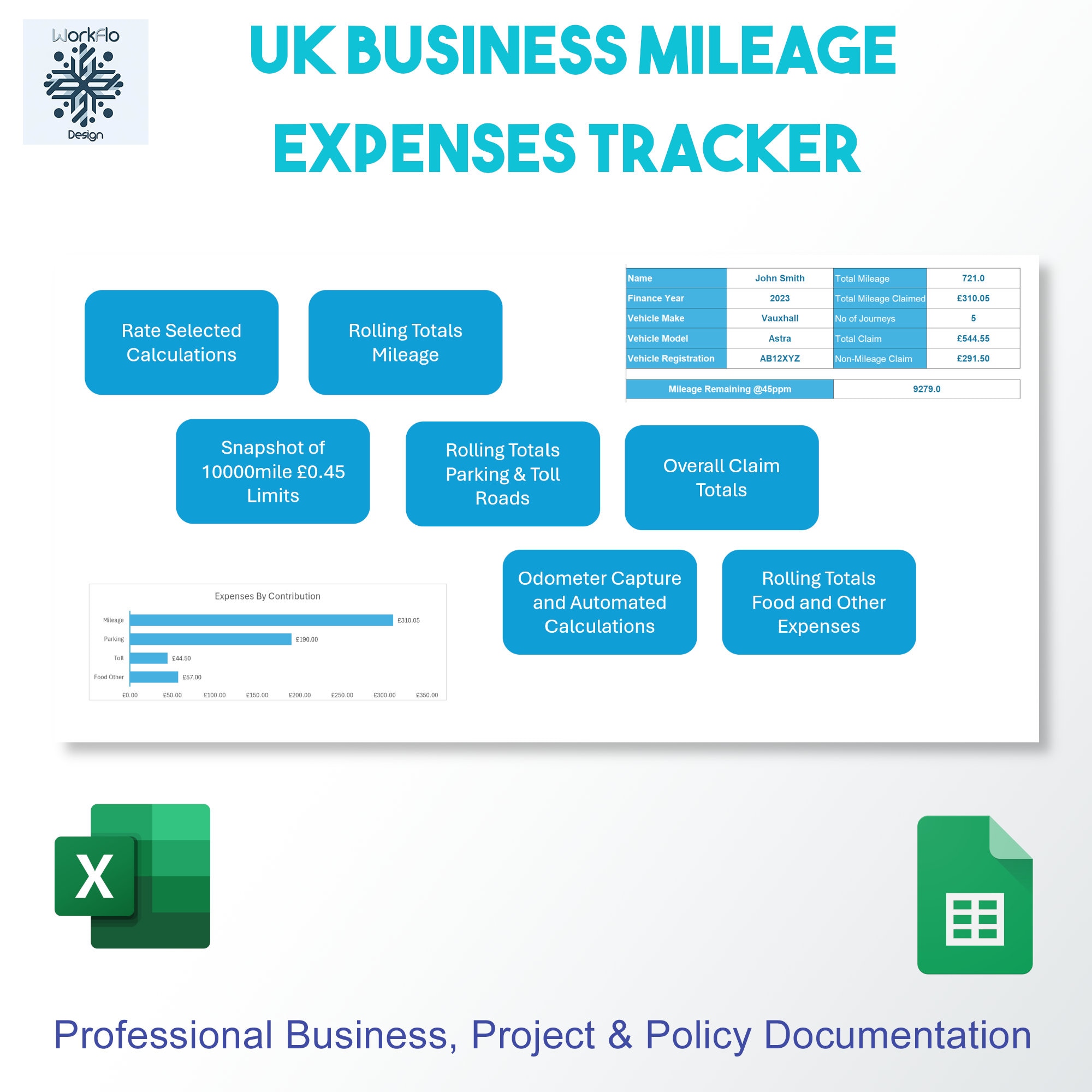 Comprehensive Business Mileage & Expense Tracker HMRC Compliant