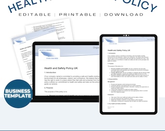 UK Health and Safety Policy Document Template  Digital Download Human Resources Employer Employee Responsibilities HR Policies Printable