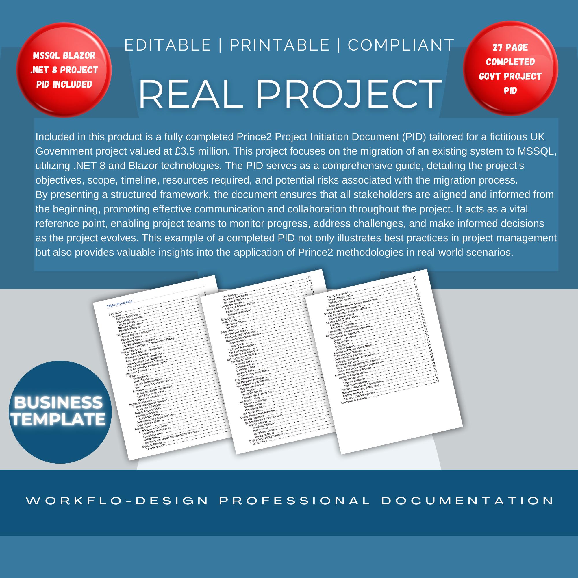Pid Template.pdf PRINCE2 Project Initiation Document Template – PID With Examples - Etsy