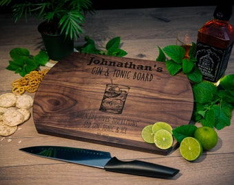 Regalo del Día del Padre, Tabla de cortar personalizada de limón y gin tonic de papá, Tabla de cortar personalizada, Regalo grabado para él