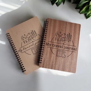Personalized Wood Spiral Travel Journal Blank/Lined Adventure Book Gift for Travelers Custom Engraved Notebook for Wanderlust Memories
