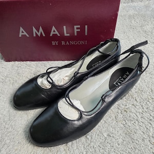 Amalfi by Rangoni Black Italian Leather Micro Wedge Ballet Flats Shoes 8B NEW