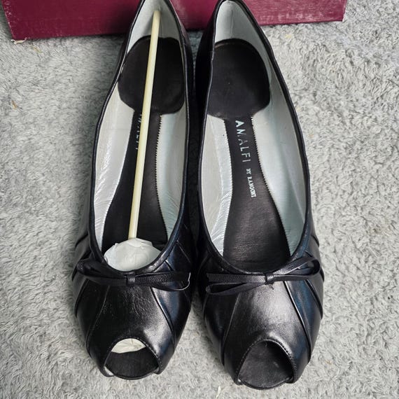 Amalfi by Rangoni Black Nappa Italian Leather Peep Toe Flats  display picture 1