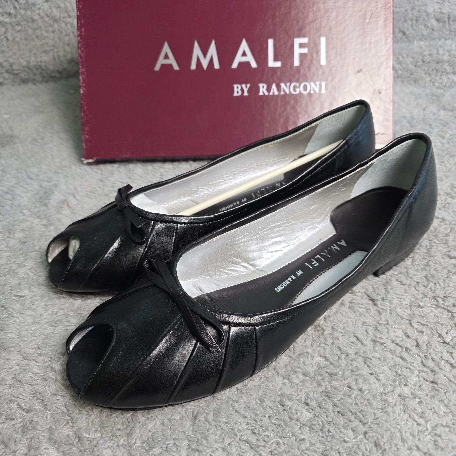 Amalfi by Rangoni Black Nappa Italian Leather Peep Toe Flats  display picture 2