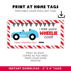 Sofortiger Download Ich denke du bist Wheelie Coole Valentinstag Tags | Print at Home Schule Valentines | Spielzeugauto Valentines