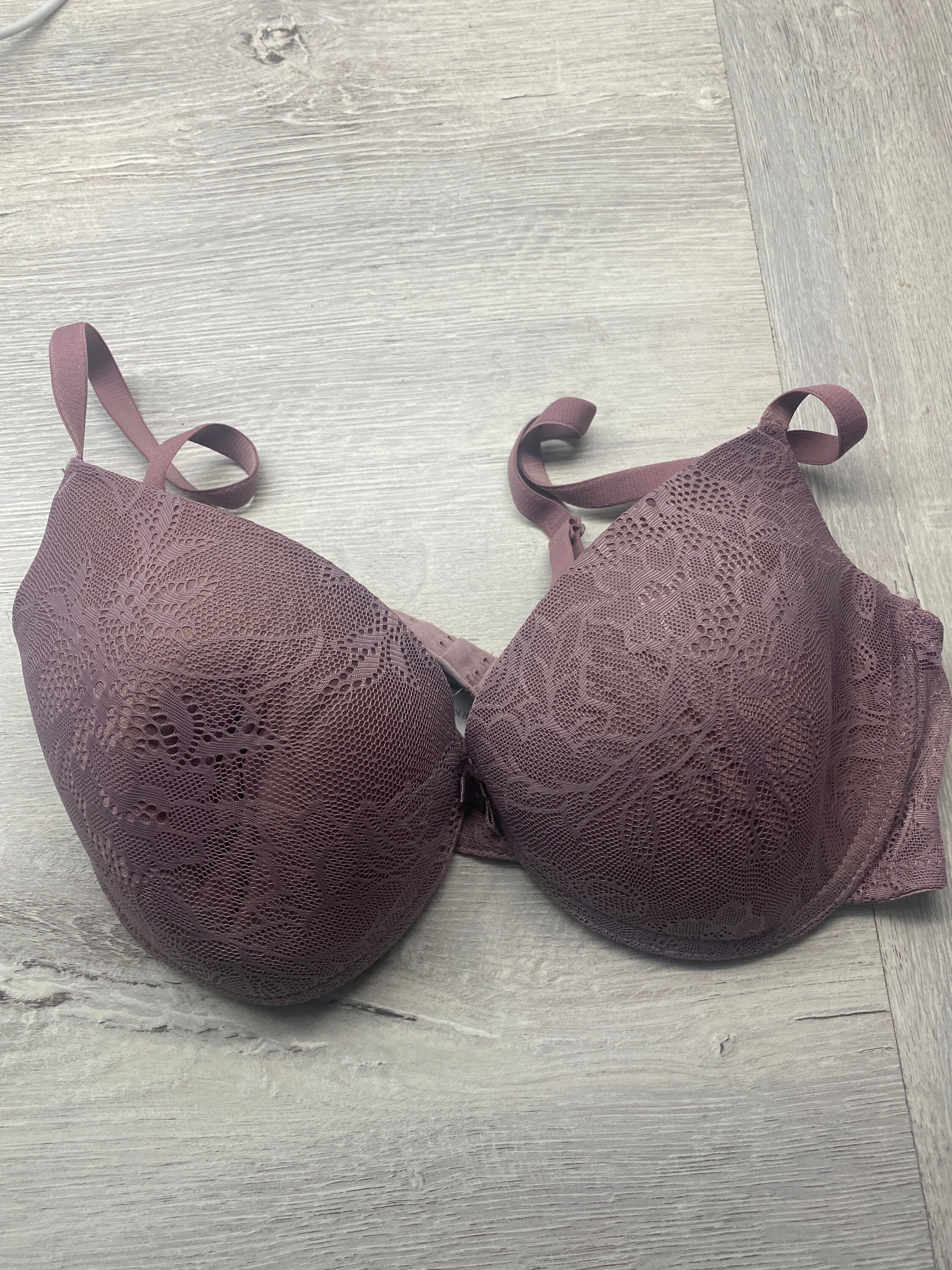 Victorias Secret bra 34D sheer push up without padding unlined taupe stripes