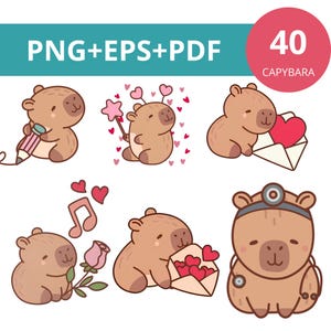 40 Capibara PNG + EPS + PDF Clipart | Simpatico Capibara Sublimazione, Adesivi, Scrapbooking e Pacchetto Artigianato, Download Digitale