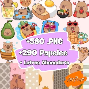 580 Capybara PNG Clipart + 291 digitale Papiere | Süße Capybara Sublimation, Sticker, Scrapbooking & Bastelpaket, Digitaler Download