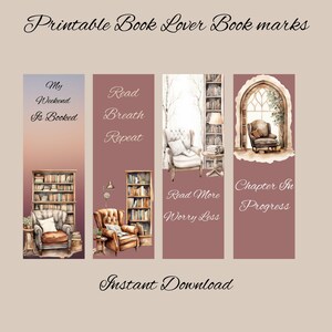 Printable Book Lover Bookmarks: Set of 4 PDF Designs