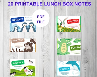 20 Printable Lunch Box Notes, Fun Facts, Animals