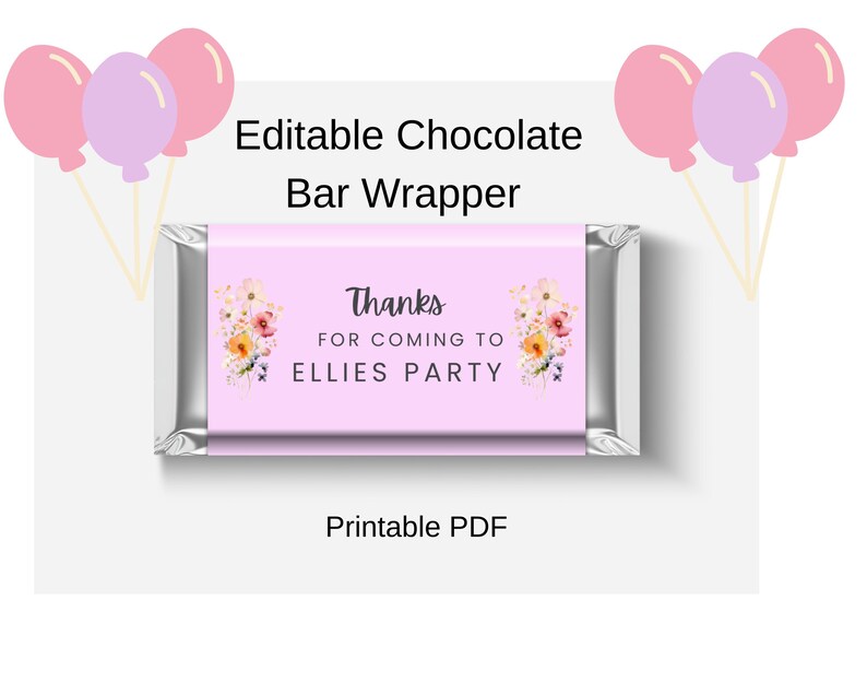 Editable Chocolate Bar Wrapper/ Wildflower Party Favour/ Birthday ...