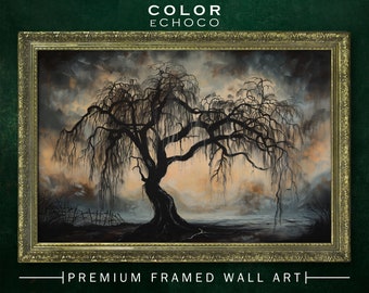 Weeping Willow Framed Print,Ornate Gold Framed,Vintage Frame,Vintage Oil painting,Dark Art,Moody Art,Dark Academia,Dark Americana Art,Moody