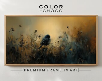 Frame TV Art Bird On Grass Dark Academia Antique Painting Home Room Decor Cottagecore Samsung Frame TV Digital Download Blackbird Golden Art