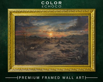 Desert Landscape Framed Print,Ornate Gold Framed,Vintage Frame,Vintage Oil painting,Dark Art,Moody Art,Dark Academia,Dark Americana,Moody