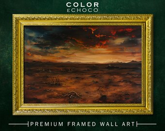 Blood Sun Desert Framed Print,Ornate Gold Framed,Vintage Frame,Vintage Oil painting,Dark Art,Moody Art,Dark Academia,Dark Americana,Moody