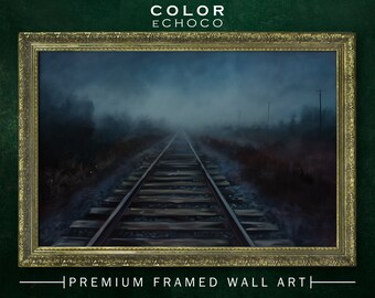 Endless Tracks Framed Print,Ornate Gold Framed,Vintage Frame,Vintage Oil painting,Dark Art,Moody Art,Dark Academia,Dark Americana Art,Moody