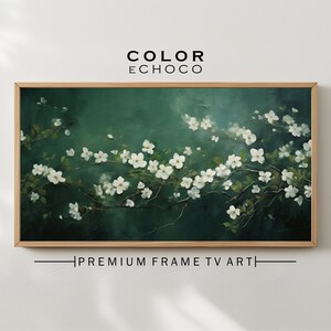 Frame TV Art Moody Flower Oil Painting  Vintage Cottagecore Digital Instant Download Samsung Frame TV White Flowers On Black Modern Space