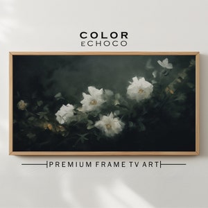Frame TV Art Moody Flower Oil Painting Vintage Cottagecore Digital Instant Download Samsung Frame TV Elegant White Flowers Dark Background